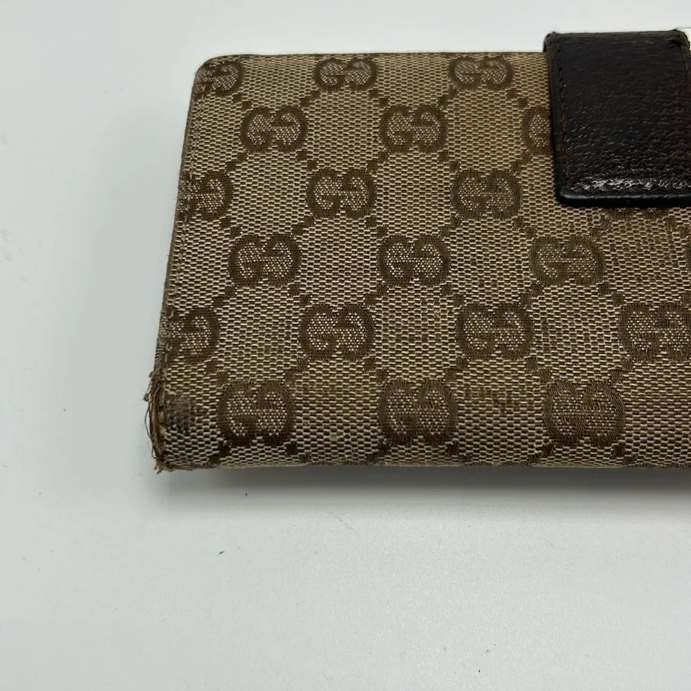 Authentic Vintage Gucci Double Snap Brown Web Long Wallet